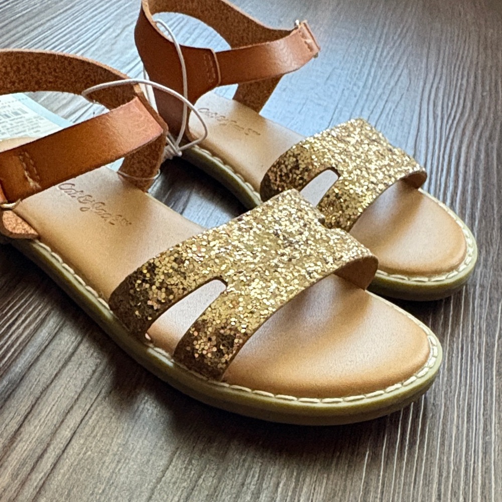 Cat & Jack Glittery Gold and Brown Kids Sandals - Picture 8 of 8